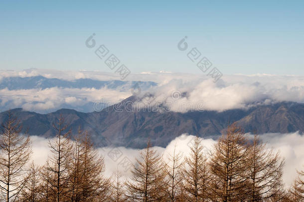 背景蓝色云富士日本