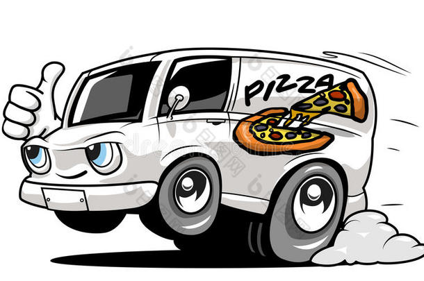 卡通披萨送<strong>餐车</strong>伸出大拇指