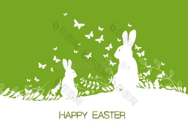 复活节背景和兔子在草地上