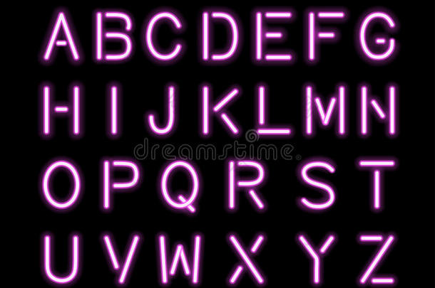 发光的粉红色霓虹灯字母隔离和透明。