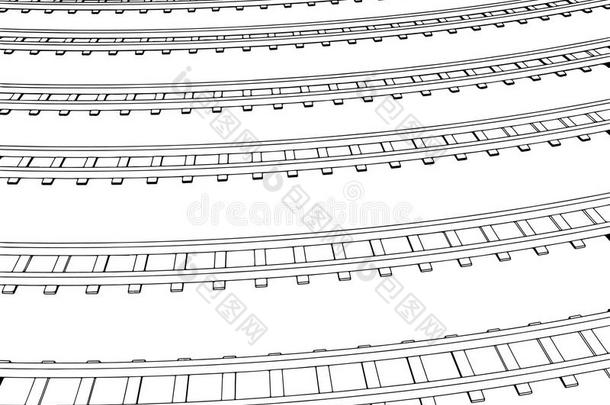 弯曲的无尽的火车轨道。 矢量