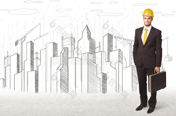 商业工程师，背景为建筑城市图纸