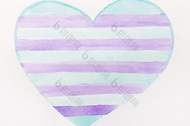 蓝色和紫色的心脏水彩画