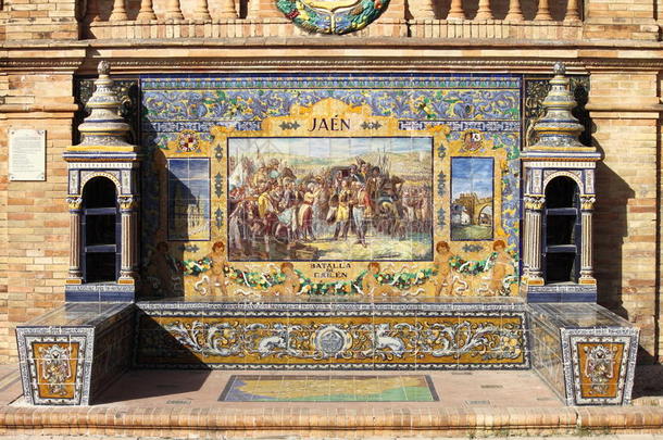 塞维利亚广场（西班牙广场）的瓷砖长凳