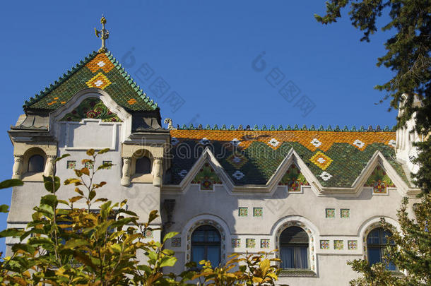 大别墅有五颜六色的瓷砖屋顶