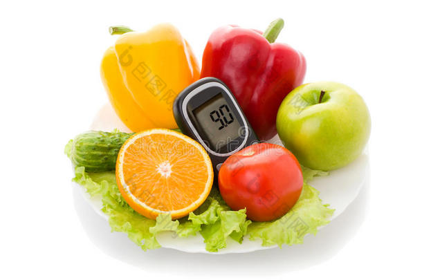 葡萄糖水平和健康有机食品的血糖仪