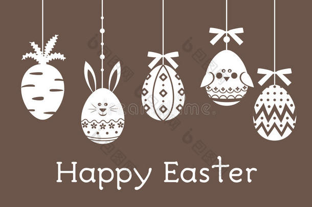 复活节蛋配胡萝卜，鸡蛋，鸟，兔子