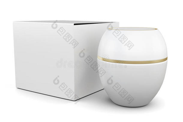 白色背景的奶油和盒子。三维渲染