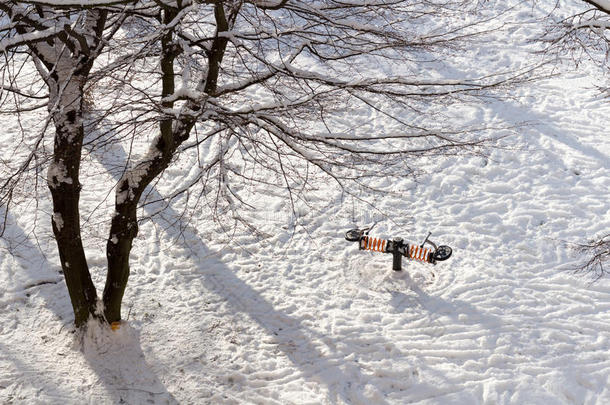 脚步声在雪地和新鲜的草地上。