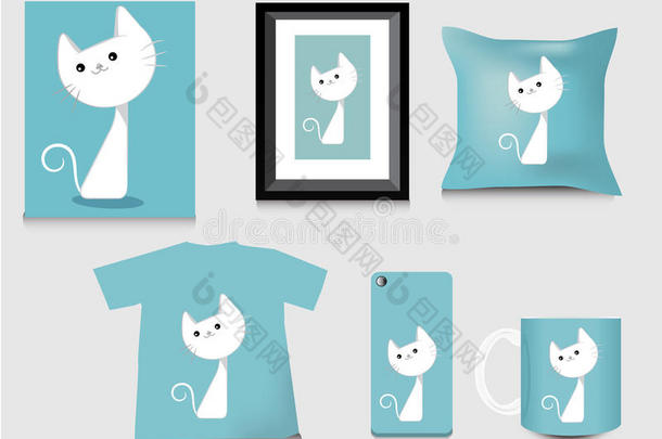 礼品套装模板，猫可爱的风格。矢量