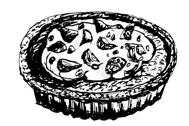 美味的甜点蛋糕素描墨水手绘插图