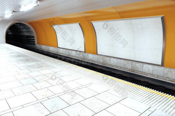 空地铁站的空白白色广告牌