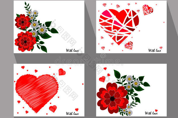 贺卡上有抽象的红花和洋甘菊，以民族风格表示爱，<strong>送给</strong>爱人或老头子的礼物
