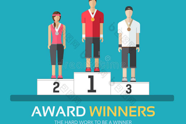 在平面设计背景概念中获奖。 在领奖台上奖励运动员。 您的产品或图标
