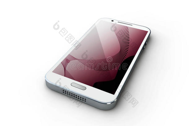 白色背景上有粉红色<strong>屏</strong>幕的3D白色手机