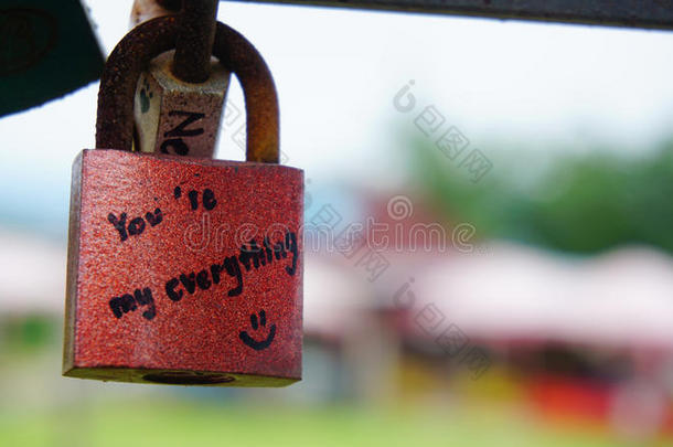 一把红色的锁，上面写着你是我的<strong>一切</strong>