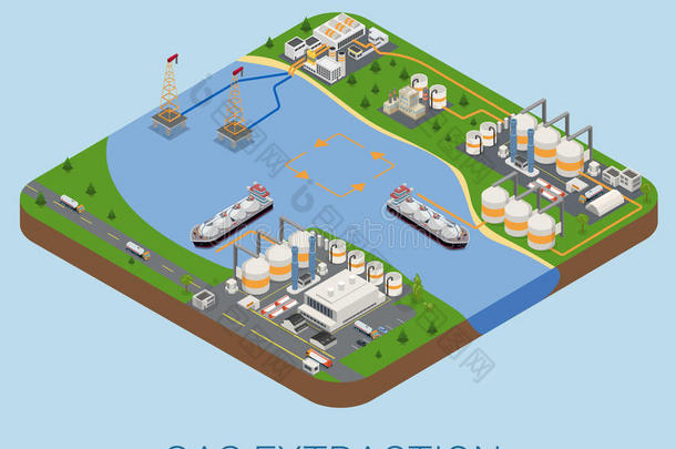 气体萃取航海工艺炼油厂平面等距矢量