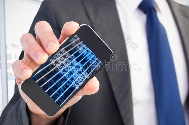 商人的复合图像显示他的智能手机屏幕