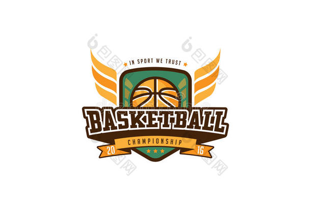 篮球徽章标志设计。t恤运动队标识标签