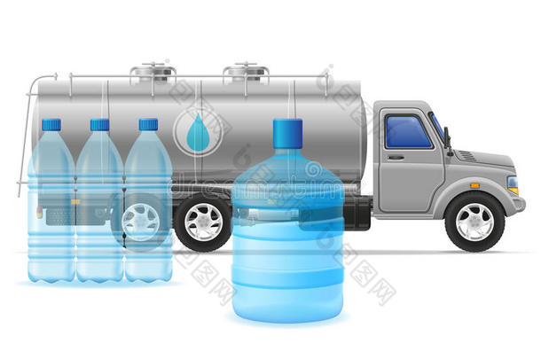 <strong>货车运输</strong>和运输净化饮用水概念矢量图
