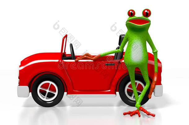 三维卡通青蛙和一辆车