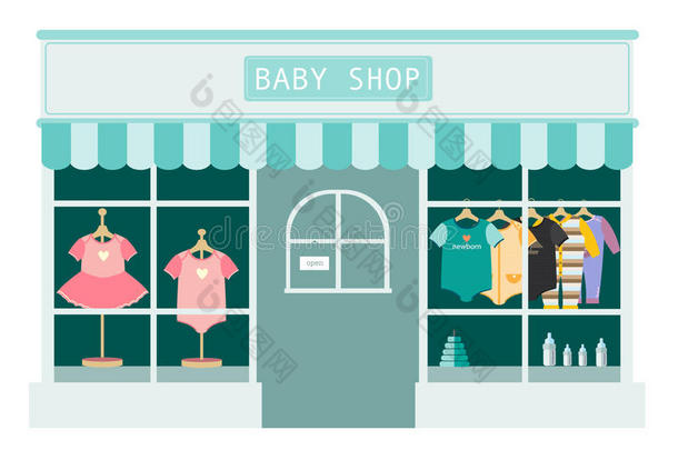 儿童服装商店，商店和商店图标，矢量插图