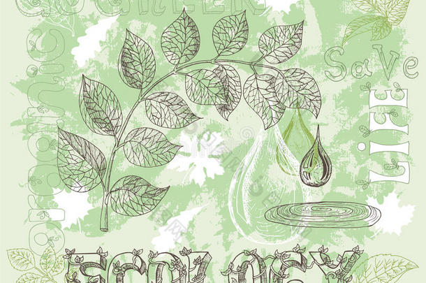 生态海报与绿色，树叶和生态图标