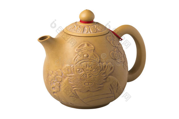 陶器中国茶壶隔离在白色背景
