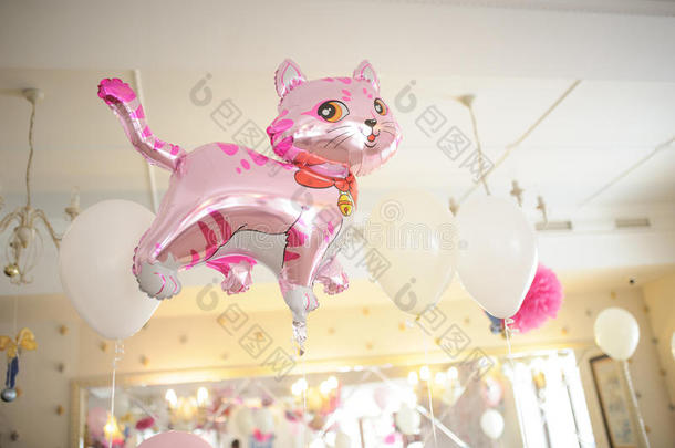 婴儿生日装饰或婴儿淋浴装饰粉红色猫