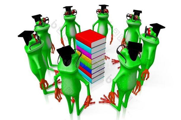三维青蛙与书籍-知识概念