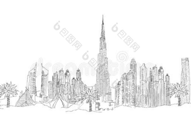 迪拜城市素描插图