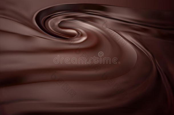 巧克力漩涡背景。 融化的巧克力质量。 梯度网格。 eps10。