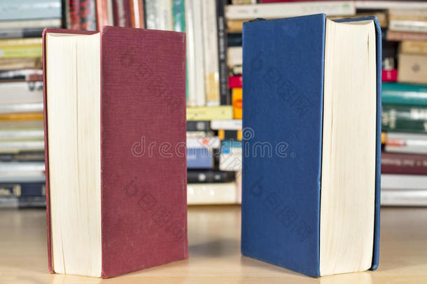有红色和<strong>蓝色封面</strong>的书