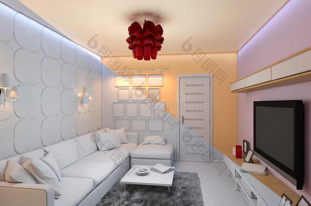 现代S客厅室内设计的三维渲染