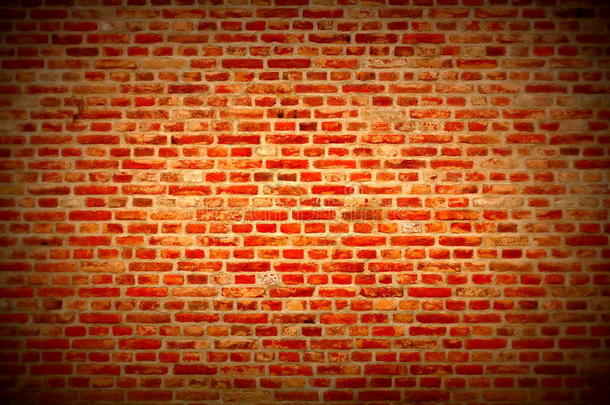 砖墙水平背景与红色，橙色和棕色砖-深红色