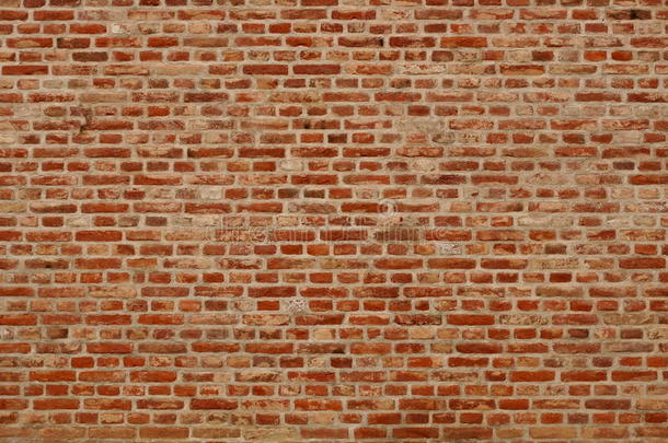 砖墙水平背景与红色，橙色和棕色砖