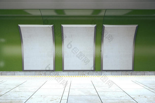 绿色<strong>地铁</strong>墙上的空白白色海报
