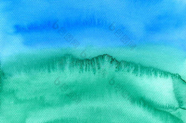 抽象水彩手绘背景。 绿色、蓝色和紫色的彩色纹理