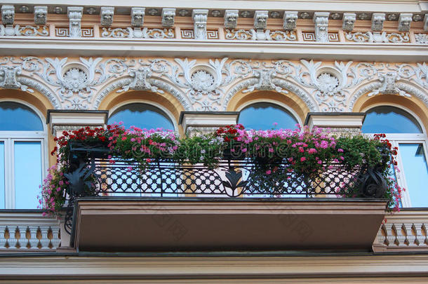 阳台与花和建筑的<strong>立面</strong>在古典风格，与花和建筑的<strong>立面</strong>