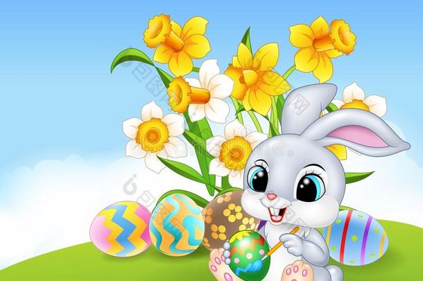 可爱的复活节小兔子画一个鸡蛋