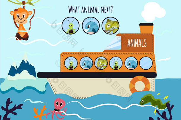 卡通矢量插图的教育将继续逻辑系列的彩色动物在海洋中的海洋FI