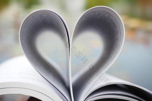 爱的书。 爱书，爱读书，爱故事，心形从书页为爱的概念