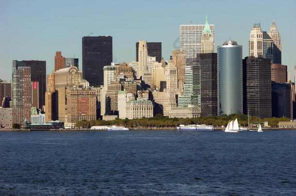 美国纽约曼哈顿市中心摩天大楼的城市景观