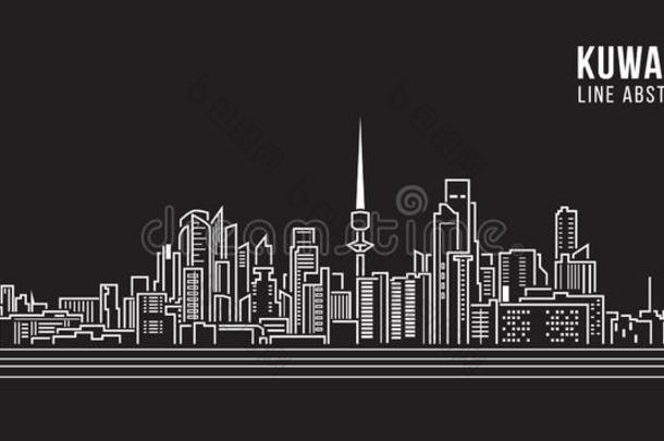 城市景观建筑线艺术矢量插图设计-科威特城市