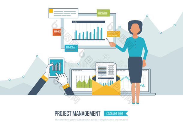 项目管理、投资、财务、财务报告、教育的概念。