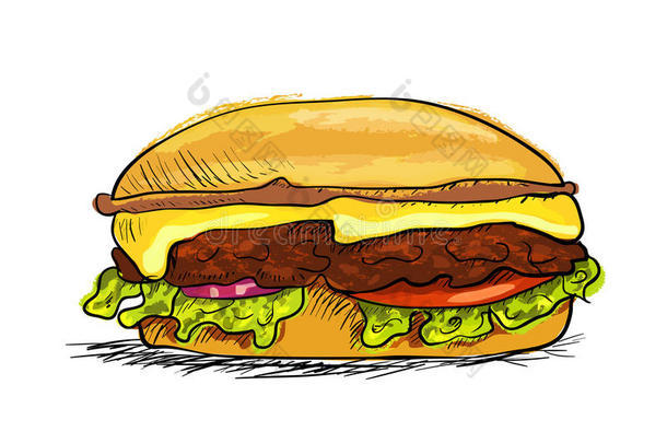 白色背景上的<strong>手绘汉堡</strong>包。