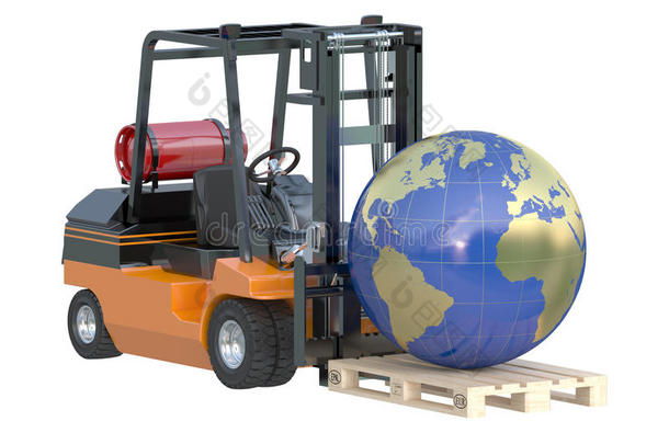 全球物流，航运和全球交付业务理念，叉车与全球