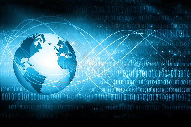 全球商业的最佳互联网概念。 地球仪，技术背景上的发光线。 电子，无线，射线