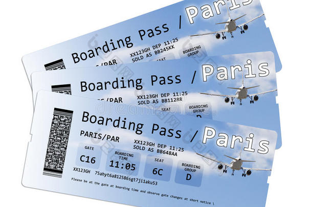 巴黎（欧洲-法国）航空公司登机牌机票