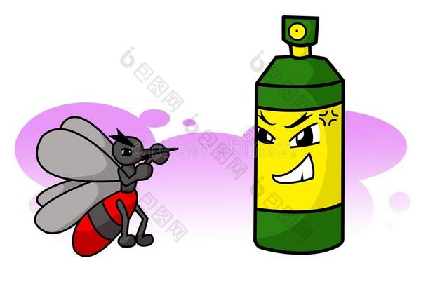 艺术卡通蚊子和蚊子喷雾罐